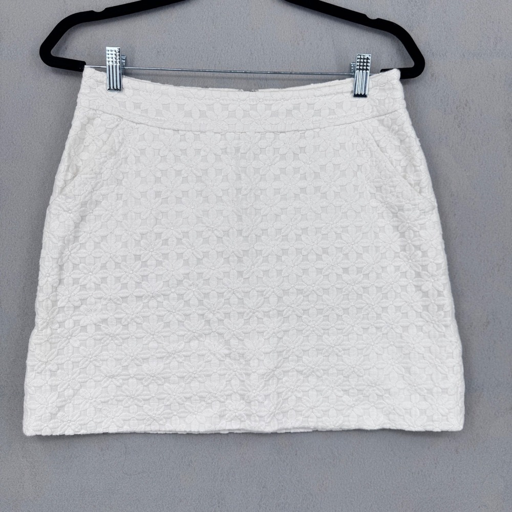 Banana Republic Mini Skirt Women 6 White Floral Eyelet Lace Preppy Coquette